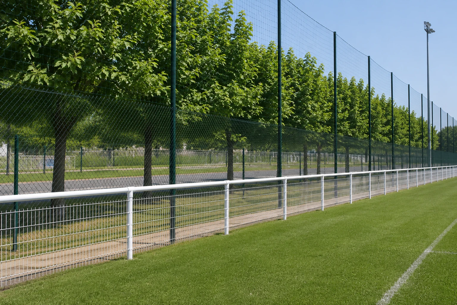 Rénovation de main courante de stade de foot, remplacement des lisses et du grillage